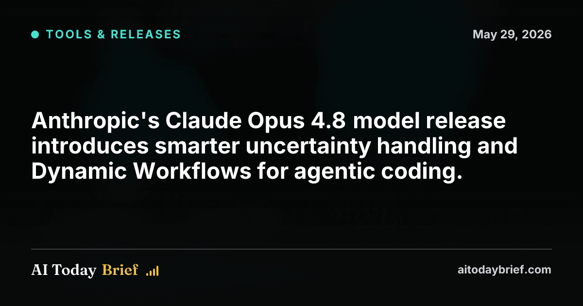 Anthropic's Claude Opus 4.8 model release introduces smarter uncertainty handling and Dynamic Workflows for agentic coding.