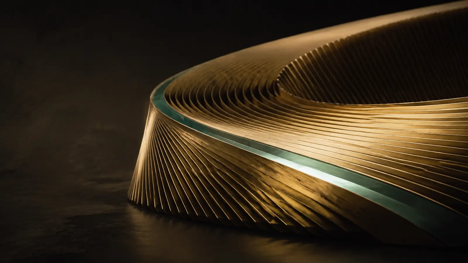 After Hours concept art: a brass sculpture with a glass edge